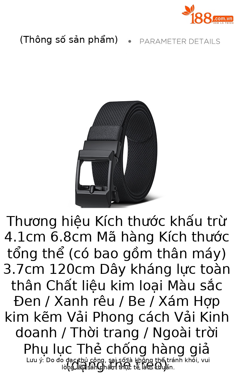 Thắt lưng nam nylon dệt khóa tự động không răng phong cách thể thao chiến thuật — 120cm chi tiết 2