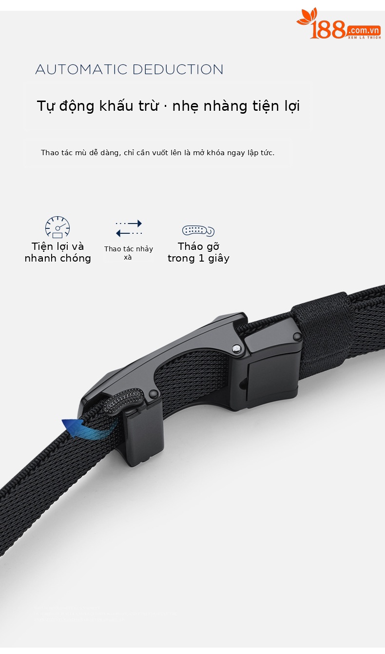 Thắt lưng nam nylon dệt khóa tự động không răng phong cách thể thao chiến thuật — 120cm chi tiết 3
