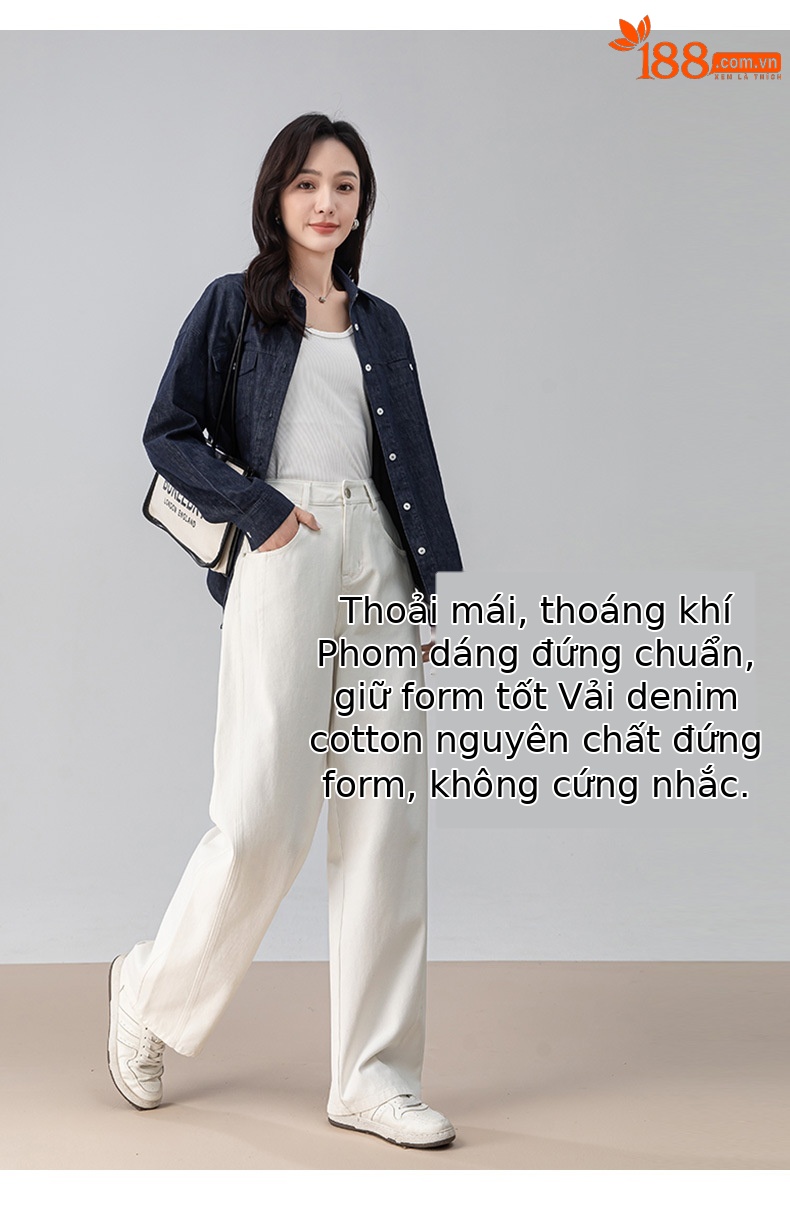 Quần jean nữ cạp cao ống rộng dáng xòe phong cách Hàn Quốc — màu xám mát mẻ chi tiết 10