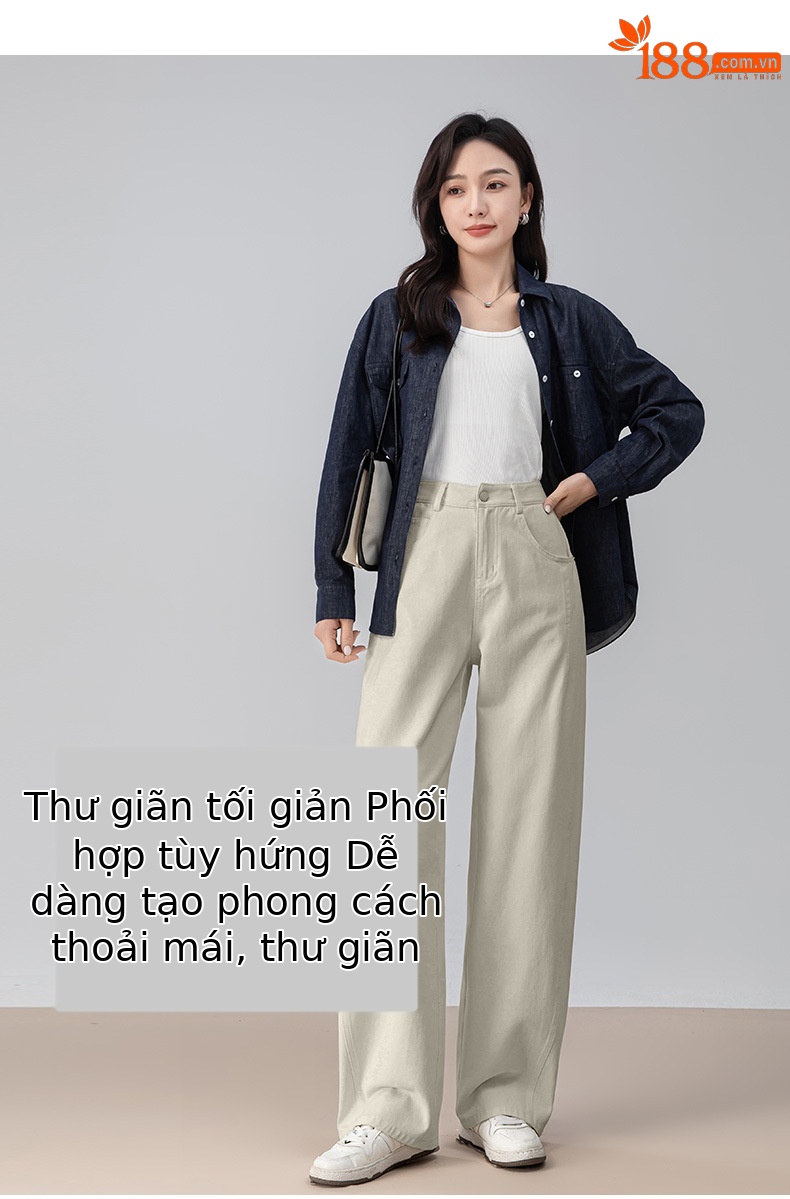 Quần jean nữ cạp cao ống rộng dáng xòe phong cách Hàn Quốc — màu xám mát mẻ chi tiết 13