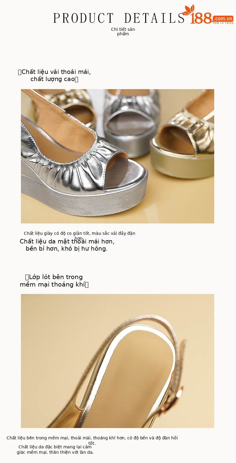 Sandal đế xuồng mũi cá vàng nữ phối váy, gót cao 9 cm, da PU kiểu La Mã — Màu vàng, Màu bạc chi tiết 7