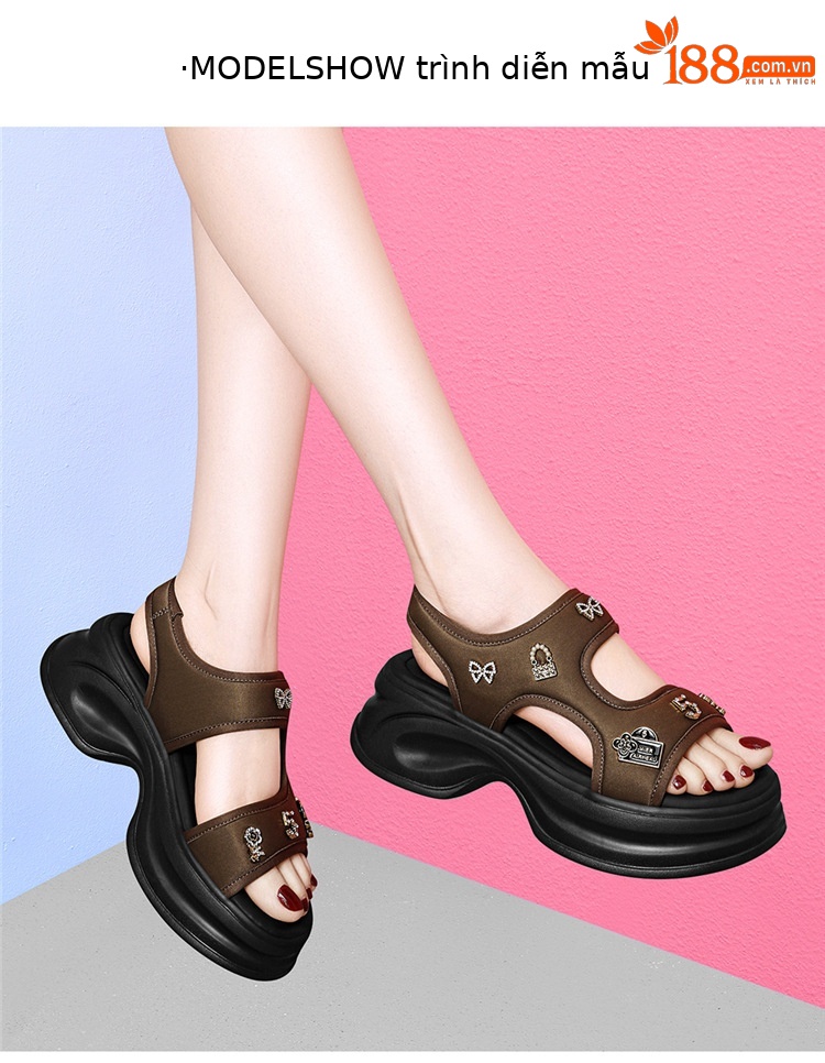 Dép sandal nữ đế dày rỗng mùa hè 2025 đế nêm tăng chiều cao quai Velcro — 7205 thẻ xanh và 5cm, 7205 đen và 5cm chi tiết 10