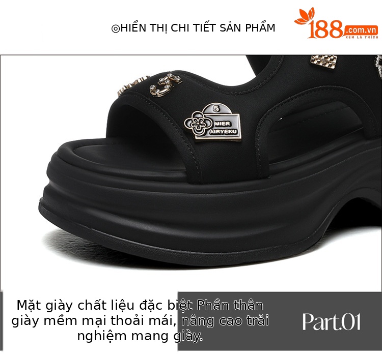 Dép sandal nữ đế dày rỗng mùa hè 2025 đế nêm tăng chiều cao quai Velcro — 7205 thẻ xanh và 5cm, 7205 đen và 5cm chi tiết 15