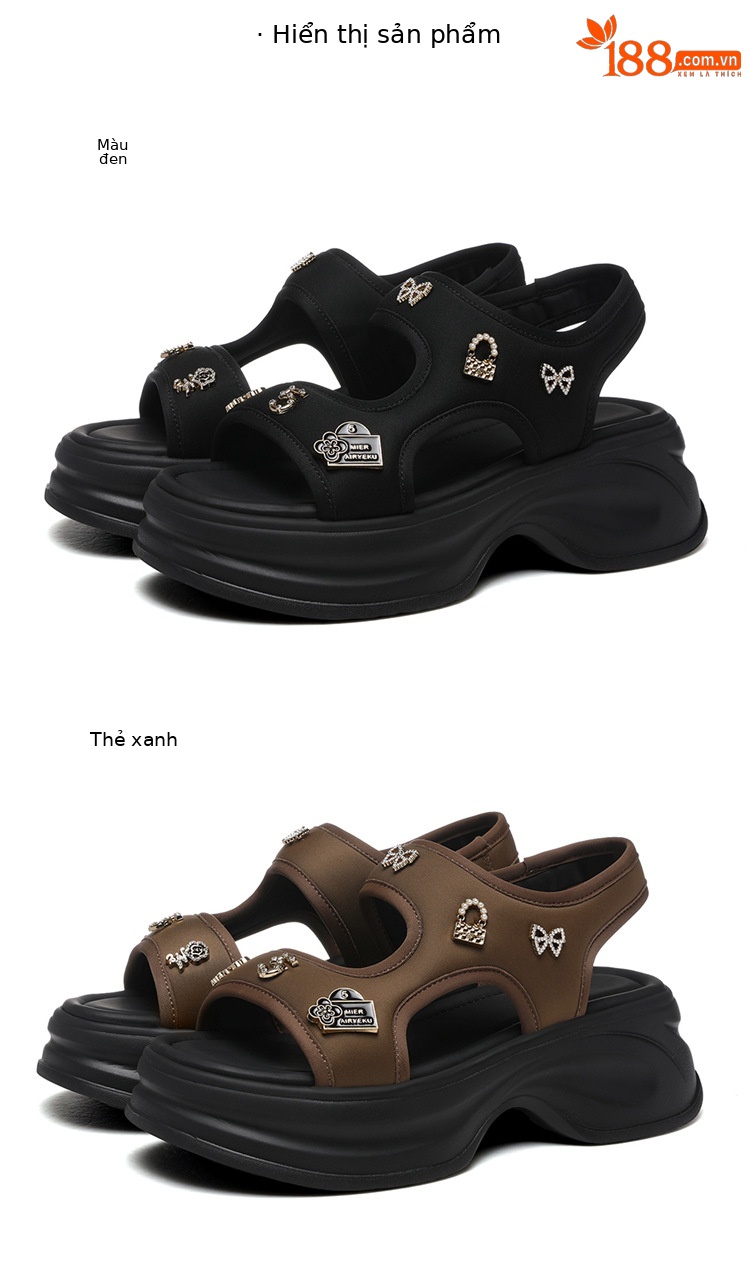 Dép sandal nữ đế dày rỗng mùa hè 2025 đế nêm tăng chiều cao quai Velcro — 7205 thẻ xanh và 5cm, 7205 đen và 5cm chi tiết 18
