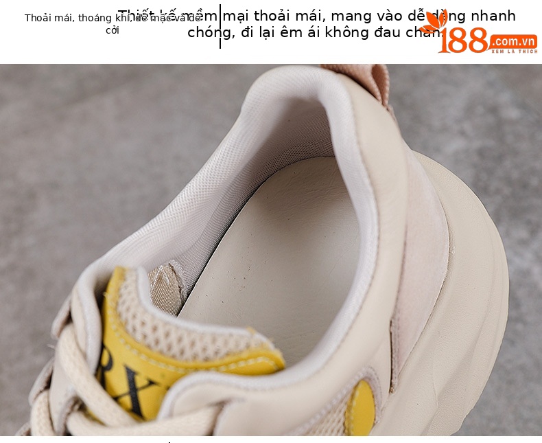 Giày sneaker nữ chunky đế dày da bò lưới thoáng khí — màu vàng chi tiết 6