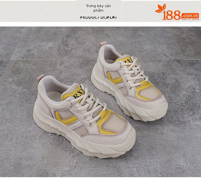 Giày sneaker nữ chunky đế dày da bò lưới thoáng khí — màu vàng chi tiết 10