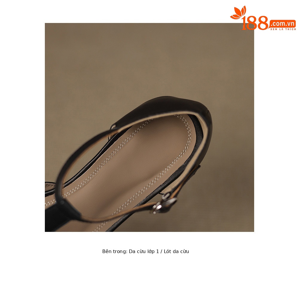 Sandal quai chữ T bít mũi da bò lớp đầu gót thô 4cm đục lỗ thoáng khí — Màu đen chi tiết 26