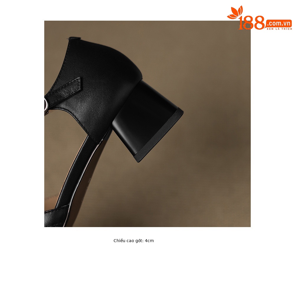 Sandal quai chữ T bít mũi da bò lớp đầu gót thô 4cm đục lỗ thoáng khí — Màu đen chi tiết 27