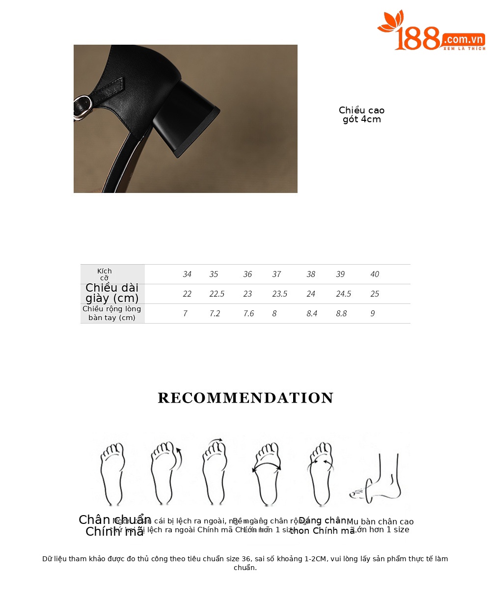 Sandal quai chữ T bít mũi da bò lớp đầu gót thô 4cm đục lỗ thoáng khí — Màu đen chi tiết 4