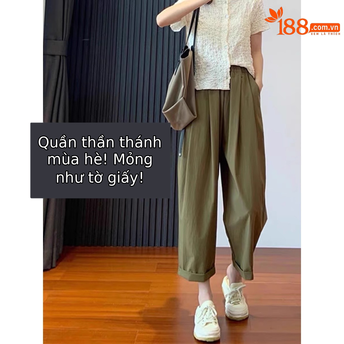 Quần dài ống đứng nữ vải lụa băng mỏng mùa hè, dáng suông thoáng khí, cỡ lớn cho người mập — 9 phân mẫu mỏng màu đen