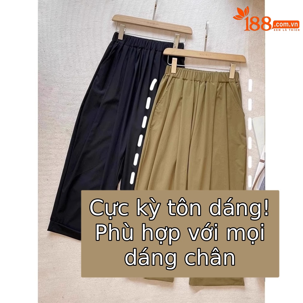 Quần dài ống đứng nữ vải lụa băng mỏng mùa hè, dáng suông thoáng khí, cỡ lớn cho người mập — 9 phân mẫu mỏng màu đen