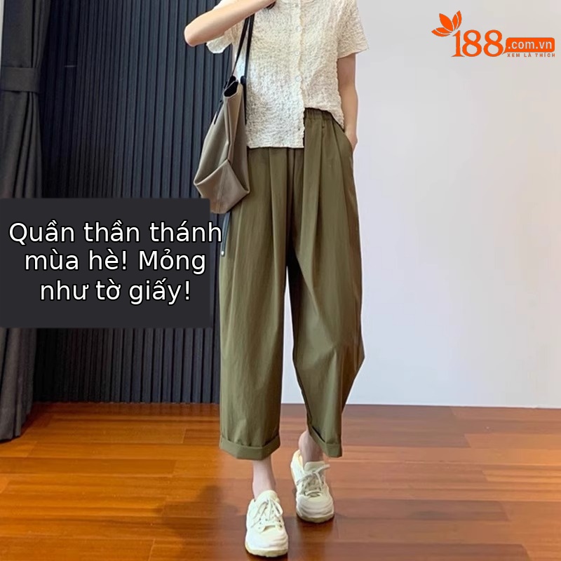 Quần dài ống đứng nữ vải lụa băng mỏng mùa hè, dáng suông thoáng khí, cỡ lớn cho người mập — 9 phân mẫu mỏng màu đen chi tiết 1