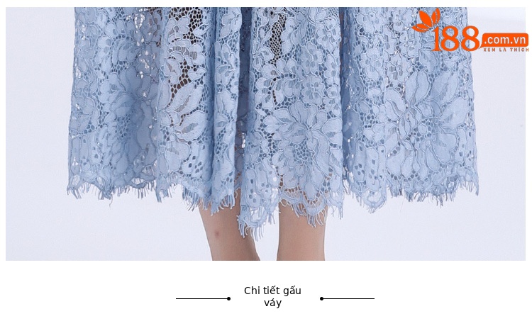 Váy ren đính kim cương cổ tròn tay ngắn cao cấp mùa hè — Màu xanh lam nhạt, Màu đỏ rượu chi tiết 16