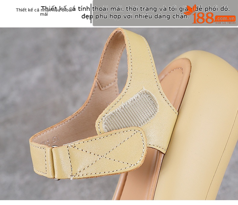 Dép sandal nữ quai chữ V da bò đế dày thoáng khí — Màu trắng be chi tiết 5