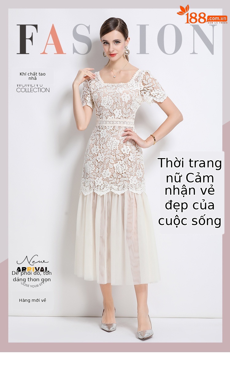 Đầm ren thiết kế Pháp ôm body cao cấp mùa hè 2025 — đen, màu xanh, màu hồng, mơ chi tiết 1