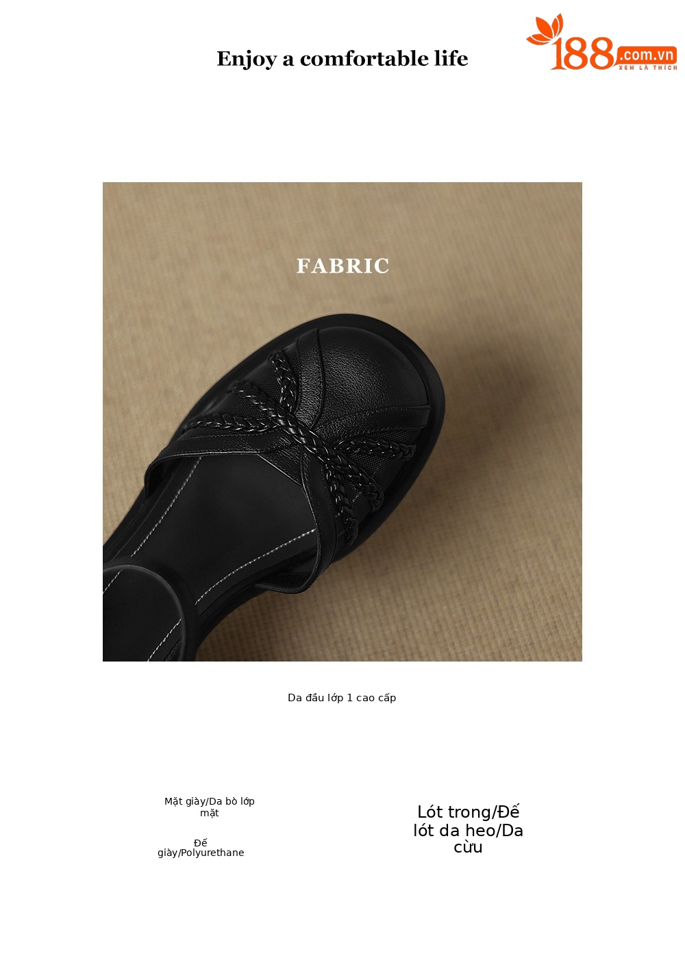 Sandal quai ngang nữ mũi bao da bò gót dày kiểu La Mã lưới rỗng — đen chi tiết 3