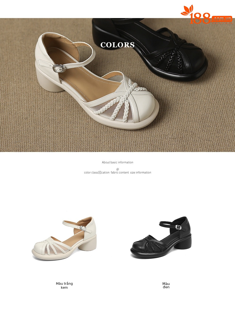 Sandal quai ngang nữ mũi bao da bò gót dày kiểu La Mã lưới rỗng — đen chi tiết 5