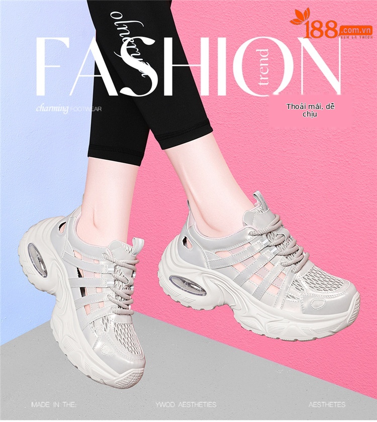 Giày sneaker nữ đế dày lưới thoáng khí phong cách thể thao gót 5 cm — 7234 bột sâm panh cao gót 5cm, 7234 gót trắng cao 5cm chi tiết 1