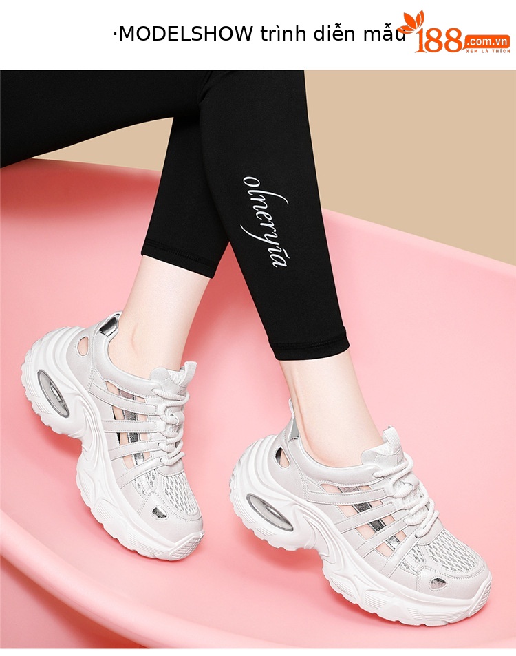 Giày sneaker nữ đế dày lưới thoáng khí phong cách thể thao gót 5 cm — 7234 bột sâm panh cao gót 5cm, 7234 gót trắng cao 5cm chi tiết 8