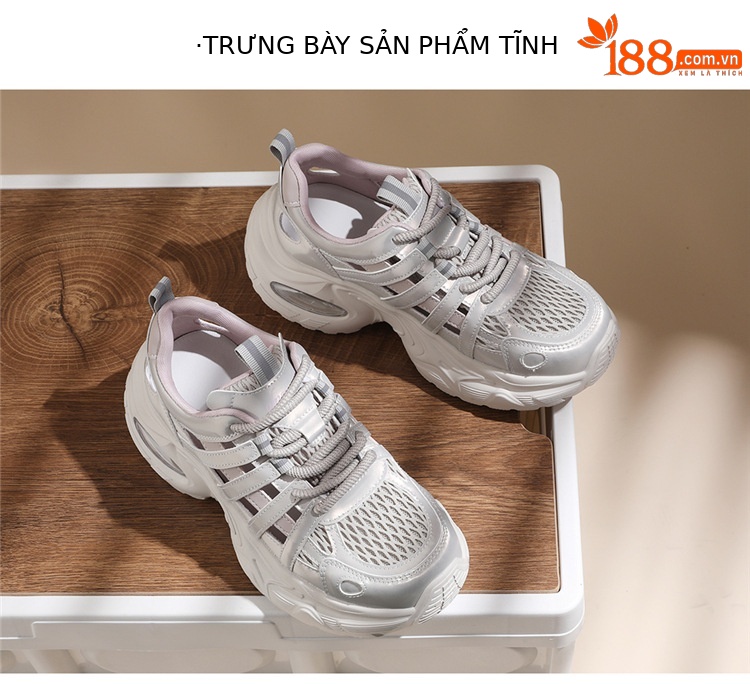 Giày sneaker nữ đế dày lưới thoáng khí phong cách thể thao gót 5 cm — 7234 bột sâm panh cao gót 5cm, 7234 gót trắng cao 5cm chi tiết 13