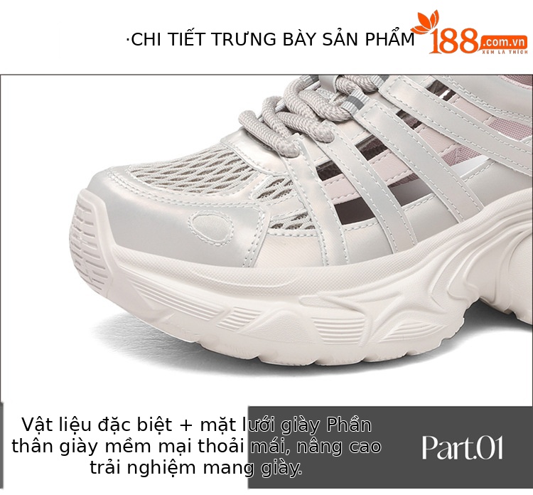 Giày sneaker nữ đế dày lưới thoáng khí phong cách thể thao gót 5 cm — 7234 bột sâm panh cao gót 5cm, 7234 gót trắng cao 5cm chi tiết 15