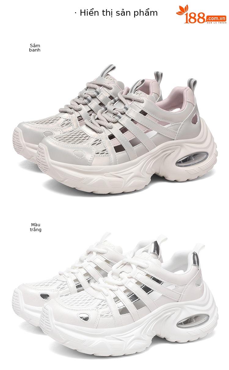 Giày sneaker nữ đế dày lưới thoáng khí phong cách thể thao gót 5 cm — 7234 bột sâm panh cao gót 5cm, 7234 gót trắng cao 5cm chi tiết 18