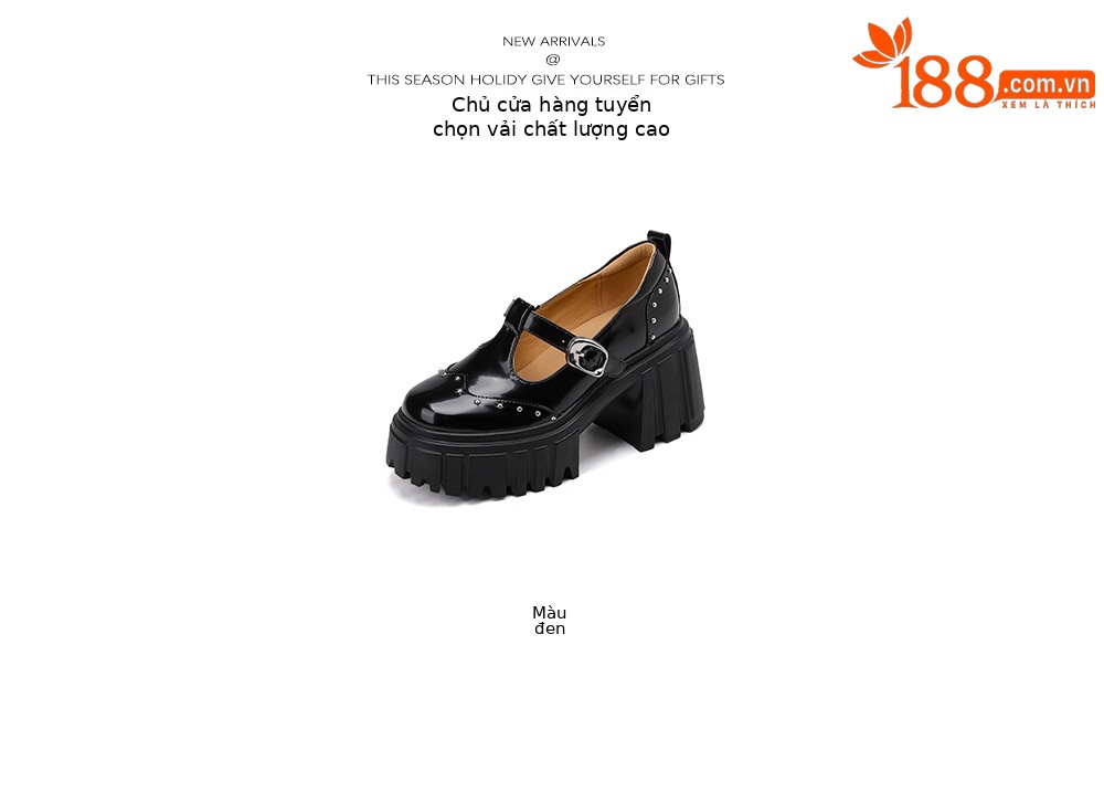 Giày Mary Jane cao gót da thật 9cm, đế bánh xốp, khóa chữ T, gót thô — Màu đen chi tiết 4