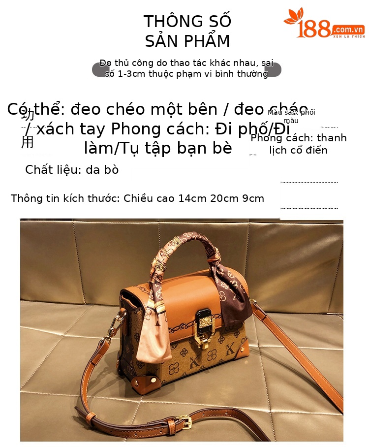 Túi xách tay da thật nữ dáng vuông nhỏ đeo chéo một vai — NK/màu ghép, NK/nâu, Ghép/đen, Giao hàng không kèm hộp quà chi tiết 2