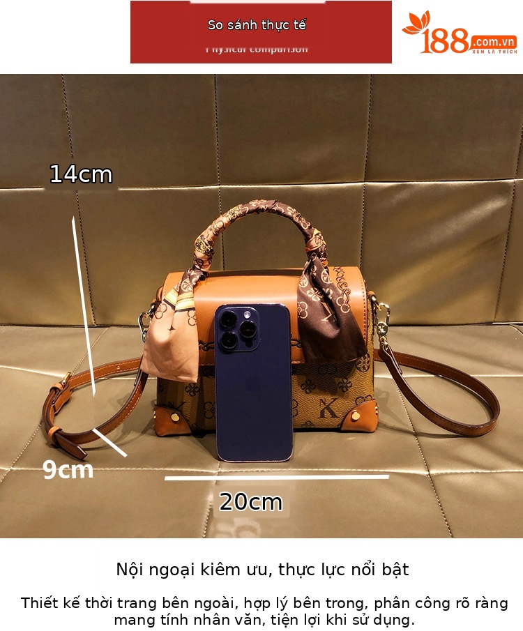 Túi xách tay da thật nữ dáng vuông nhỏ đeo chéo một vai — NK/màu ghép, NK/nâu, Ghép/đen, Giao hàng không kèm hộp quà chi tiết 4