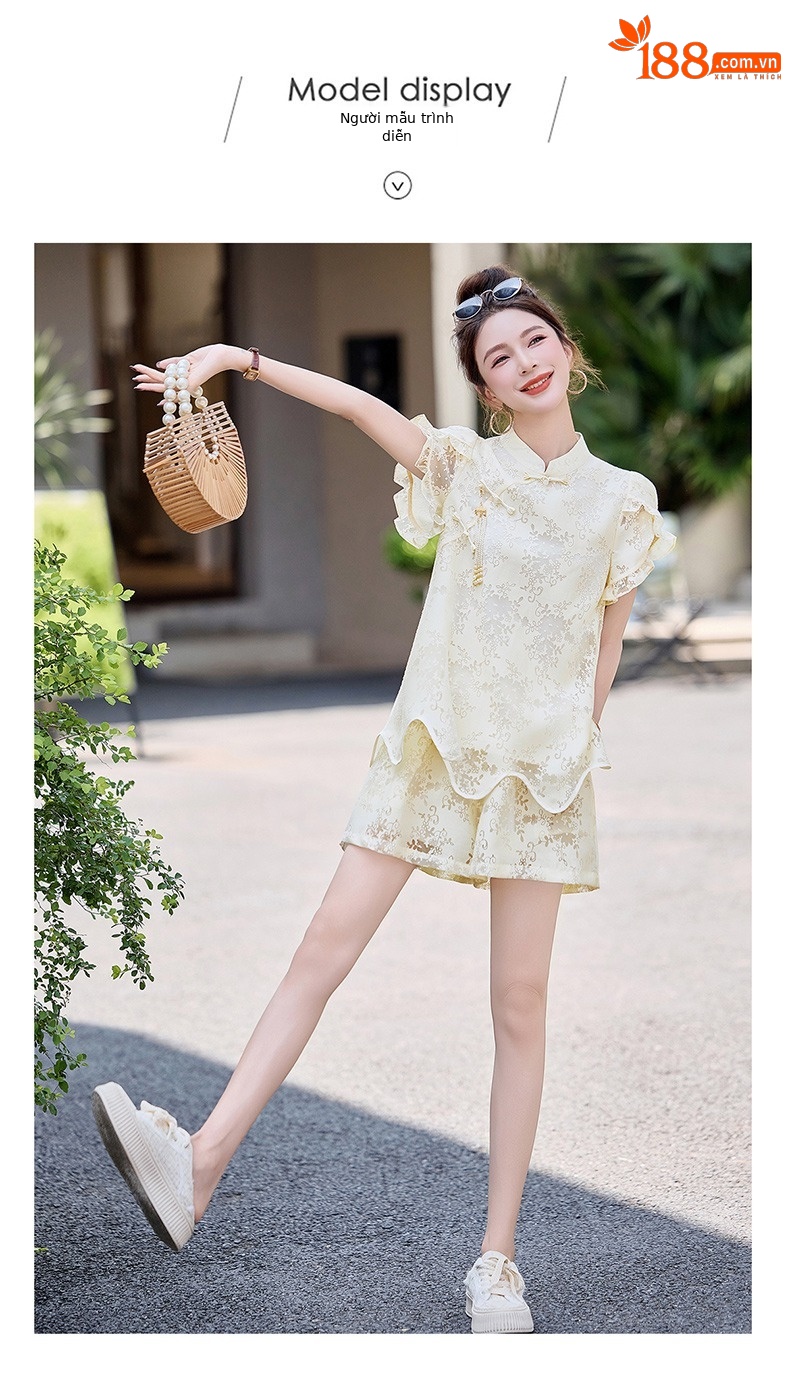 Bộ đồ ren kiểu Trung Quốc mới mùa hè 2025, áo ngắn khóa cài retro hai mảnh — màu xanh lá cây, mơ chi tiết 14
