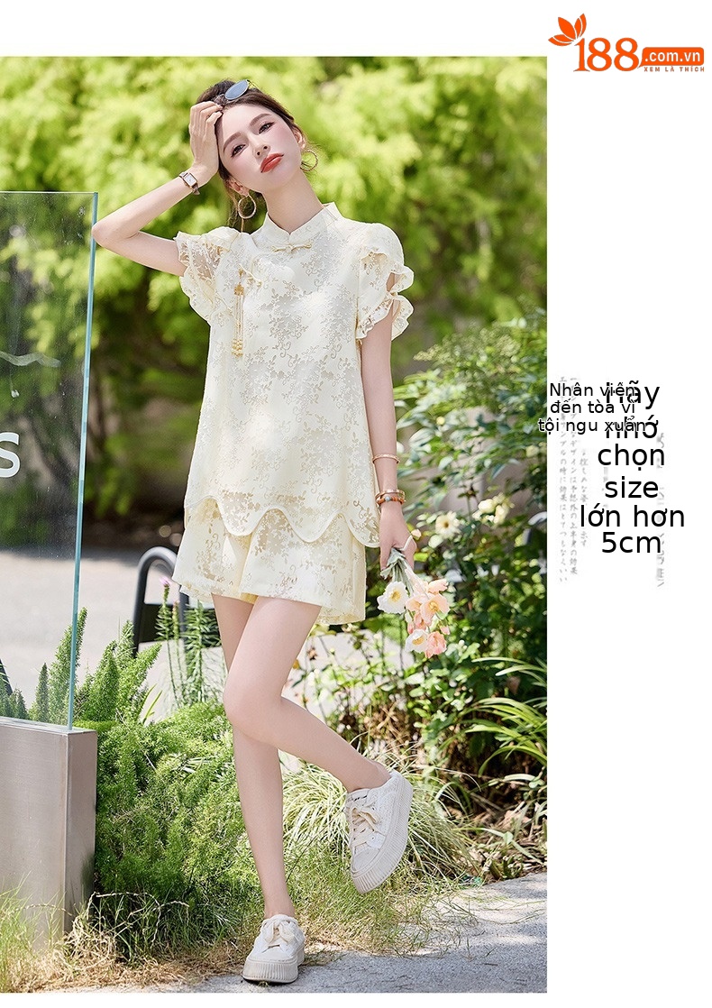 Bộ đồ ren kiểu Trung Quốc mới mùa hè 2025, áo ngắn khóa cài retro hai mảnh — màu xanh lá cây, mơ chi tiết 17