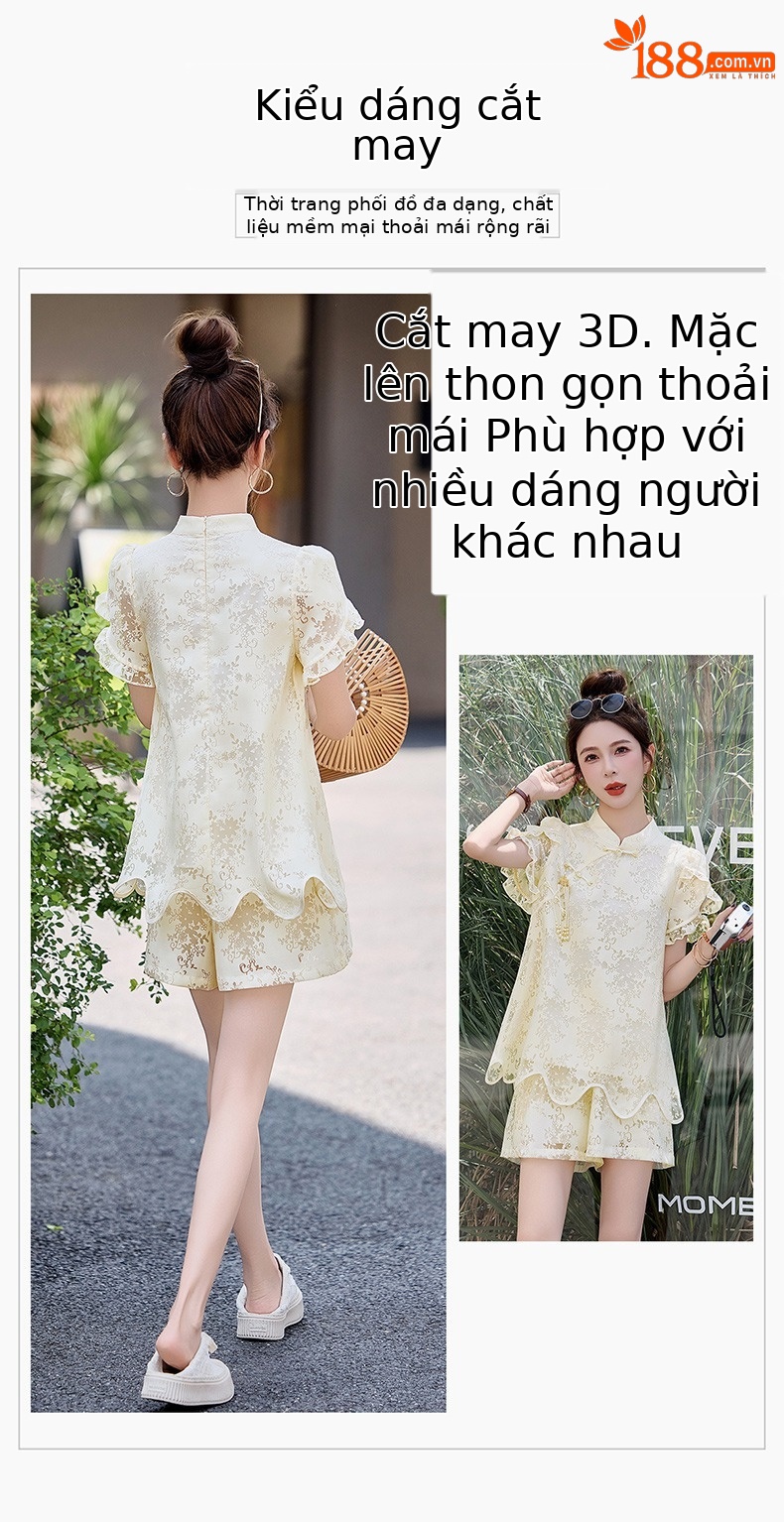 Bộ đồ ren kiểu Trung Quốc mới mùa hè 2025, áo ngắn khóa cài retro hai mảnh — màu xanh lá cây, mơ chi tiết 11