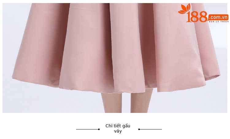 Váy dài hai dây dự tiệc cao cấp nữ kiểu Pháp chít eo xòe rộng — Màu đen, Màu đỏ rượu, Màu hồng chi tiết 22