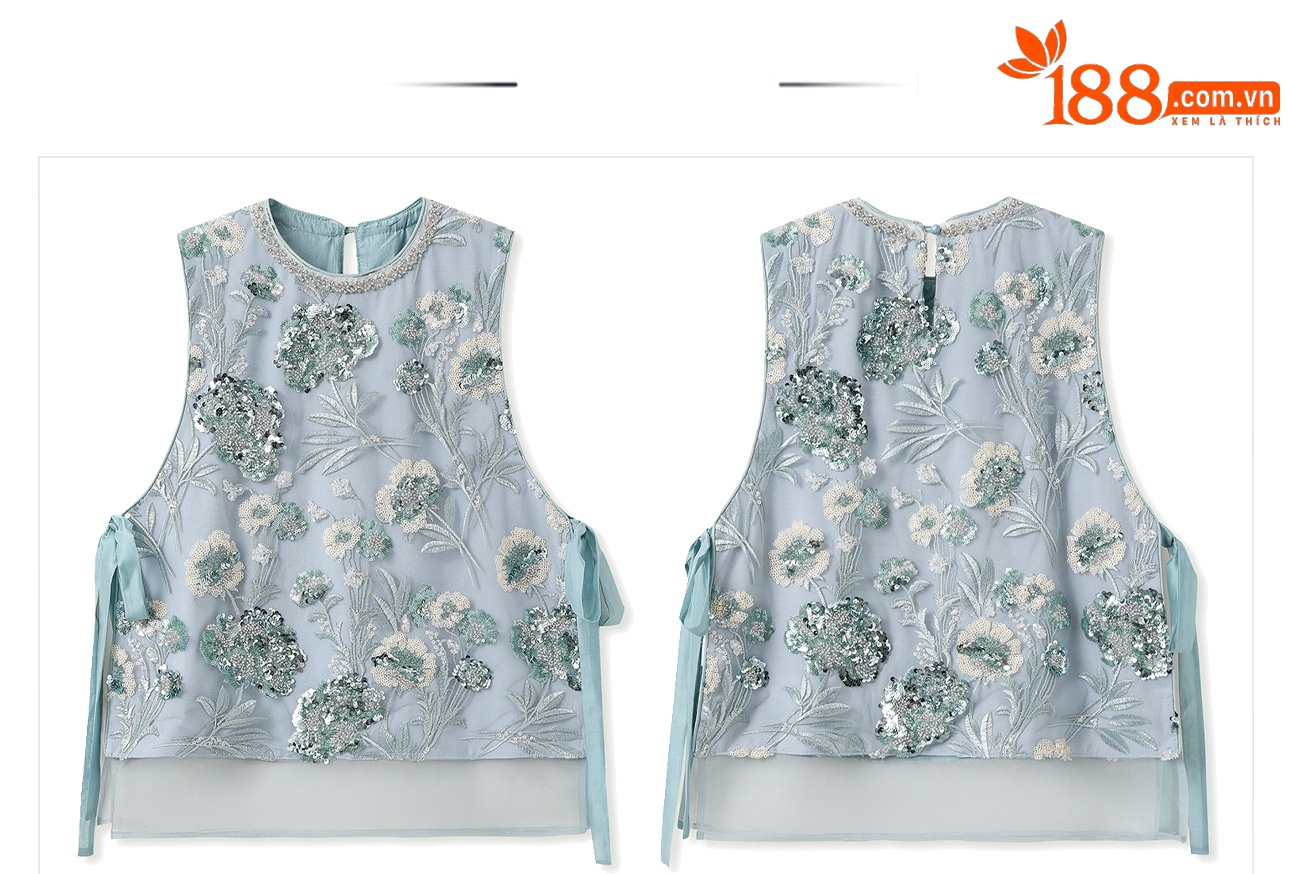 Áo vest nữ sequin thêu hạt cổ áo thủ công — Màu xanh da trời, Màu xanh đậm chi tiết 34