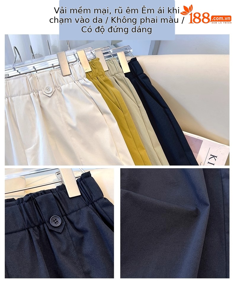 Quần ống rộng nữ cạp cao dáng suông, kiểu hoa bào eo, phong cách thời trang mới — Màu trà sữa chi tiết 10