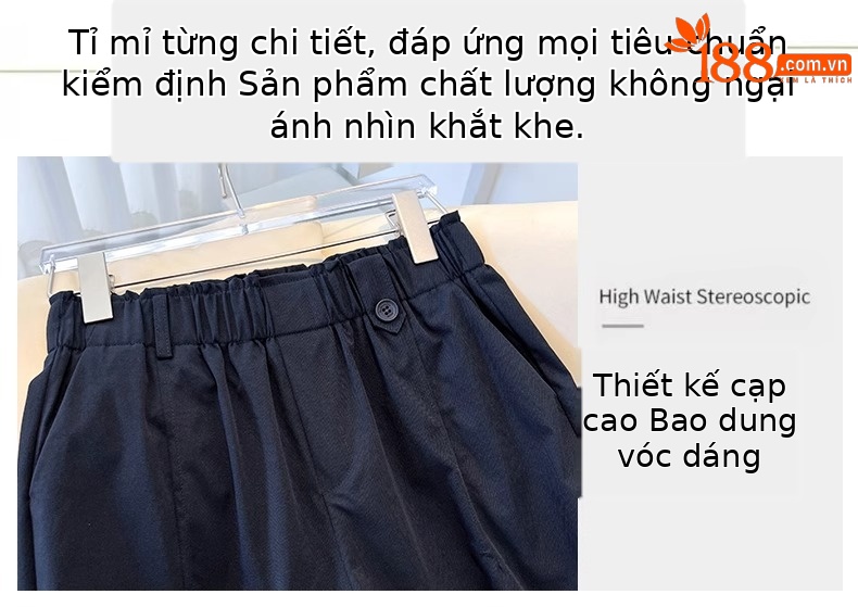 Quần ống rộng nữ cạp cao dáng suông, kiểu hoa bào eo, phong cách thời trang mới — Màu trà sữa chi tiết 12