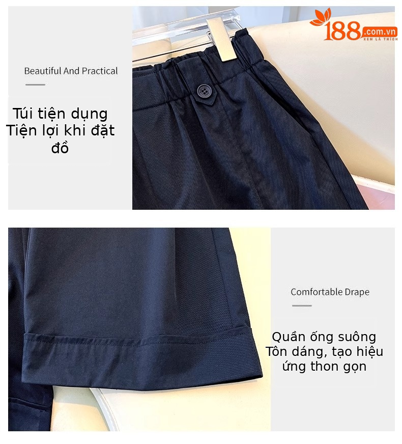 Quần ống rộng nữ cạp cao dáng suông, kiểu hoa bào eo, phong cách thời trang mới — Màu trà sữa chi tiết 13