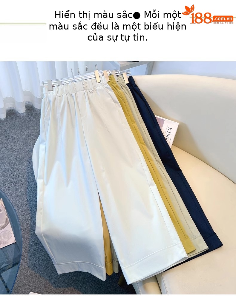 Quần ống rộng nữ cạp cao dáng suông, kiểu hoa bào eo, phong cách thời trang mới — Màu trà sữa chi tiết 14