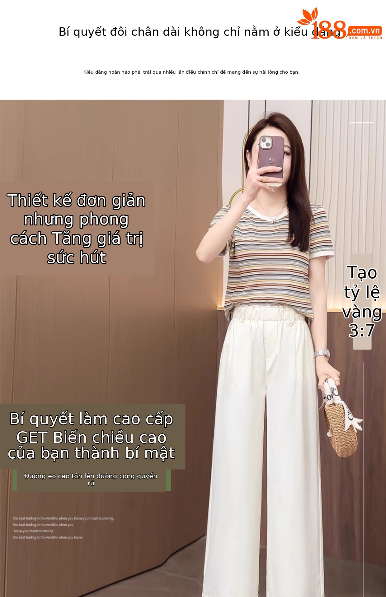 Quần ống rộng nữ cạp cao dáng suông, kiểu hoa bào eo, phong cách thời trang mới — Màu trà sữa chi tiết 3