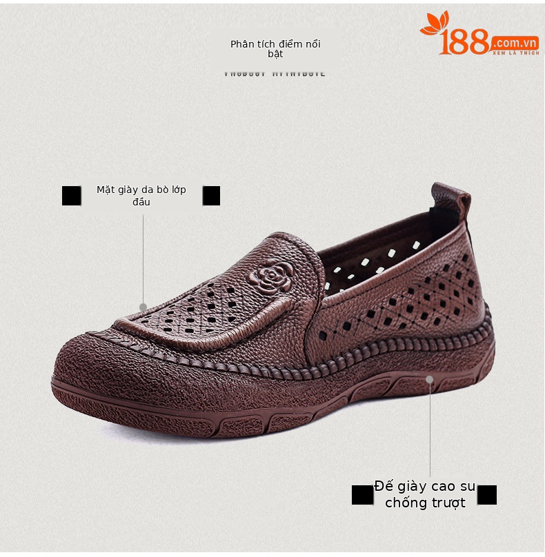 Dép sandal nữ xỏ ngón đế bệt da bò lỗ thoáng khí — Màu nâu chi tiết 3