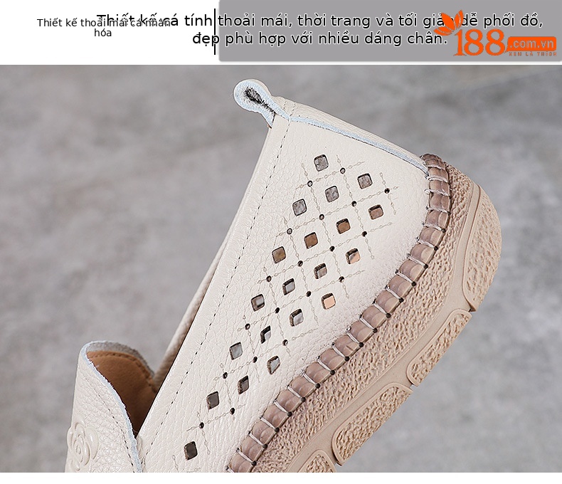Dép sandal nữ xỏ ngón đế bệt da bò lỗ thoáng khí — Màu nâu chi tiết 5