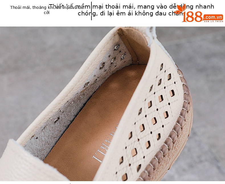 Dép sandal nữ xỏ ngón đế bệt da bò lỗ thoáng khí — Màu nâu chi tiết 6