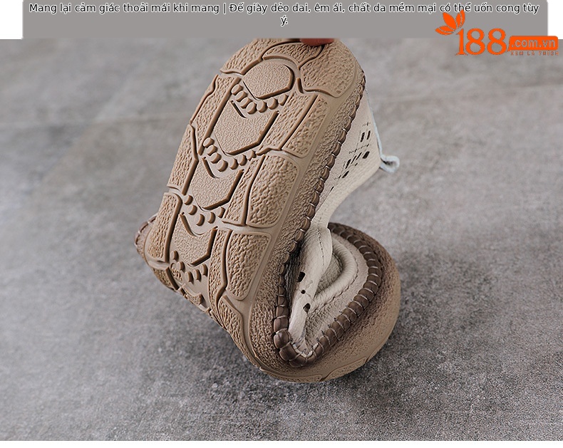 Dép sandal nữ xỏ ngón đế bệt da bò lỗ thoáng khí — Màu nâu chi tiết 8