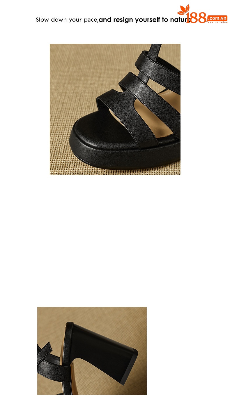 Sandal cao gót nữ quai chữ T kiểu La Mã gót dày 8.5 cm handmade — đen chi tiết 2