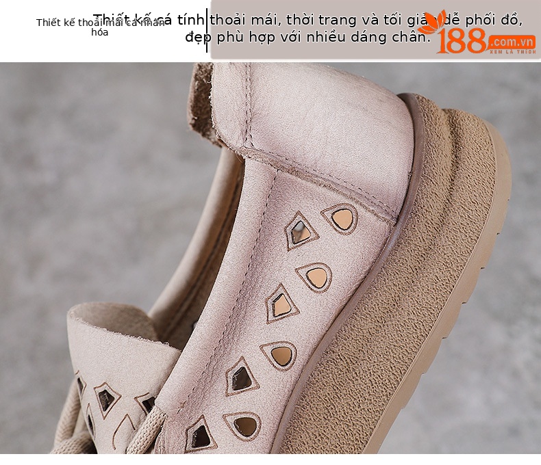 Giày lười nữ da bò thật mũi vuông cổ điển, phong cách mùa hè — Màu be chi tiết 5