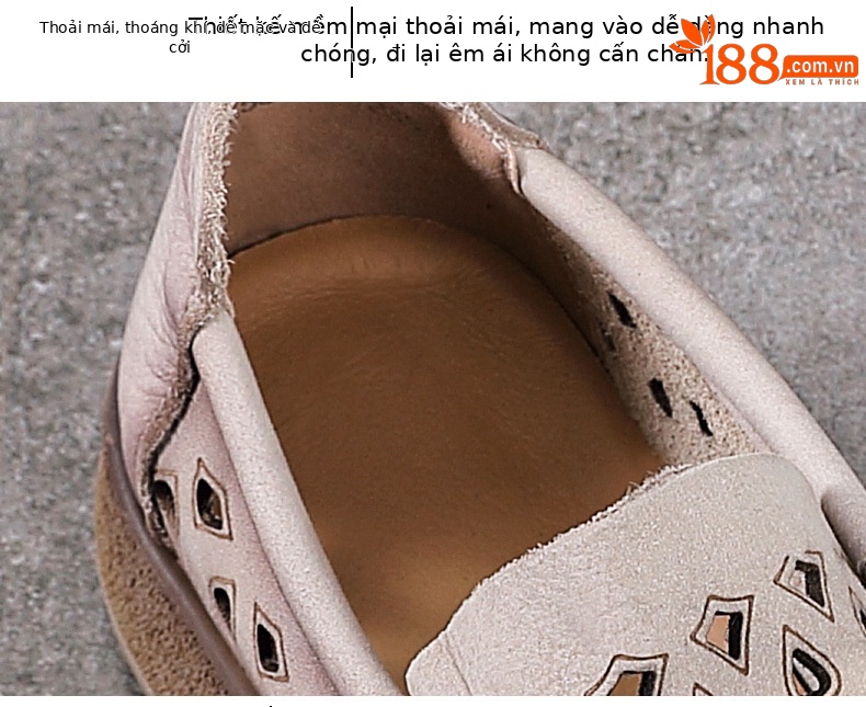 Giày lười nữ da bò thật mũi vuông cổ điển, phong cách mùa hè — Màu be chi tiết 6