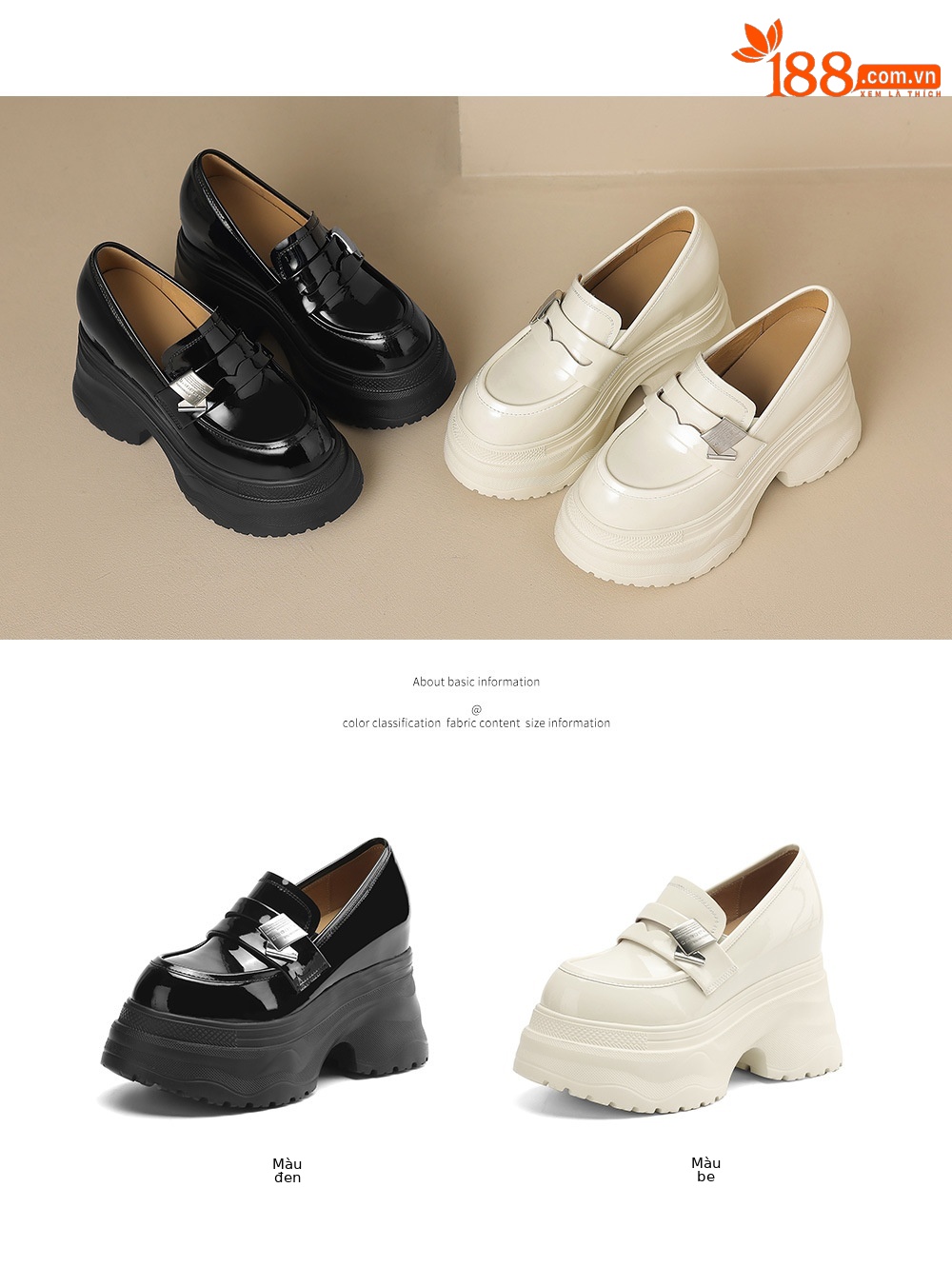 Giày lười nữ tăng chiều cao 12cm đế dày da sáng chế mũi vuông phong cách loafer — đen, Màu trắng nhạt chi tiết 5