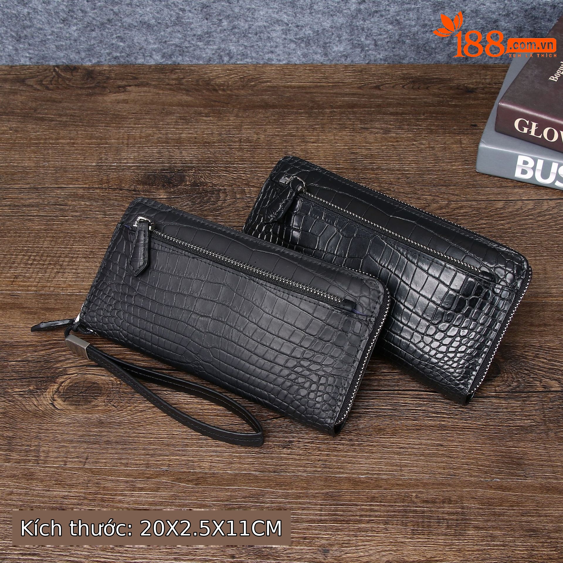 Ví dài nam họa tiết vảy cá sấu phong cách công sở thời trang, kiểu clutch cầm tay tiện lợi