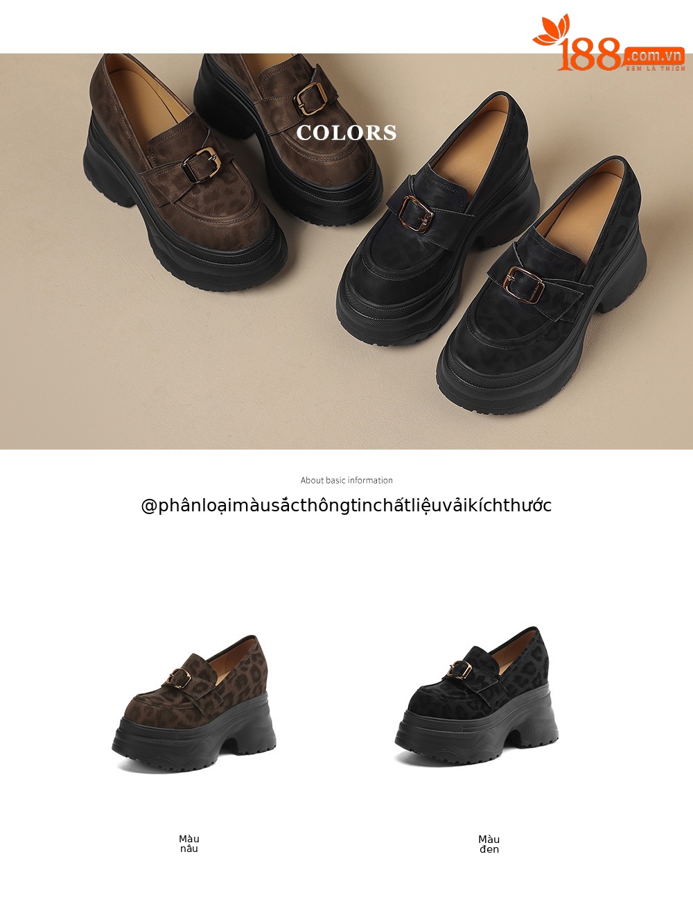 Giày loafer nữ đế xuồng họa tiết báo khóa kim loại tăng chiều cao — đen, nâu đen chi tiết 5
