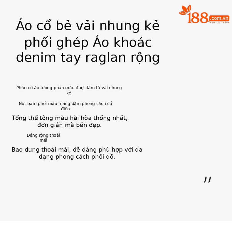 Áo khoác denim cổ điển phối màu tương phản, ve lông cừu, dáng dài trung bình — Xanh denim chi tiết 4
